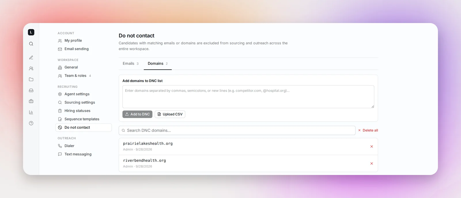 The Domains tab