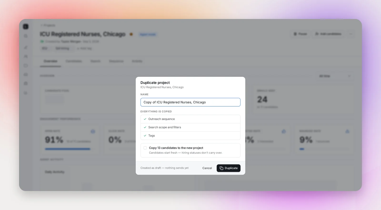 The Duplicate project dialog