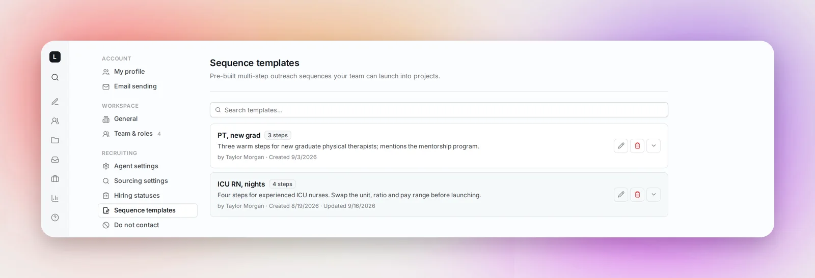 Sequence templates in Settings