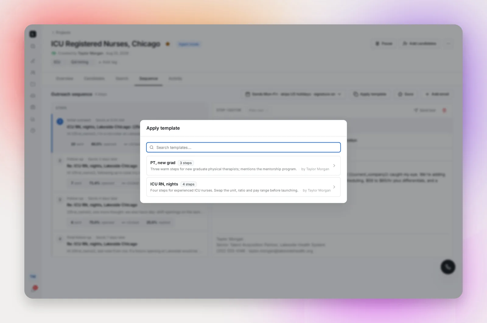 Applying a template to a project
