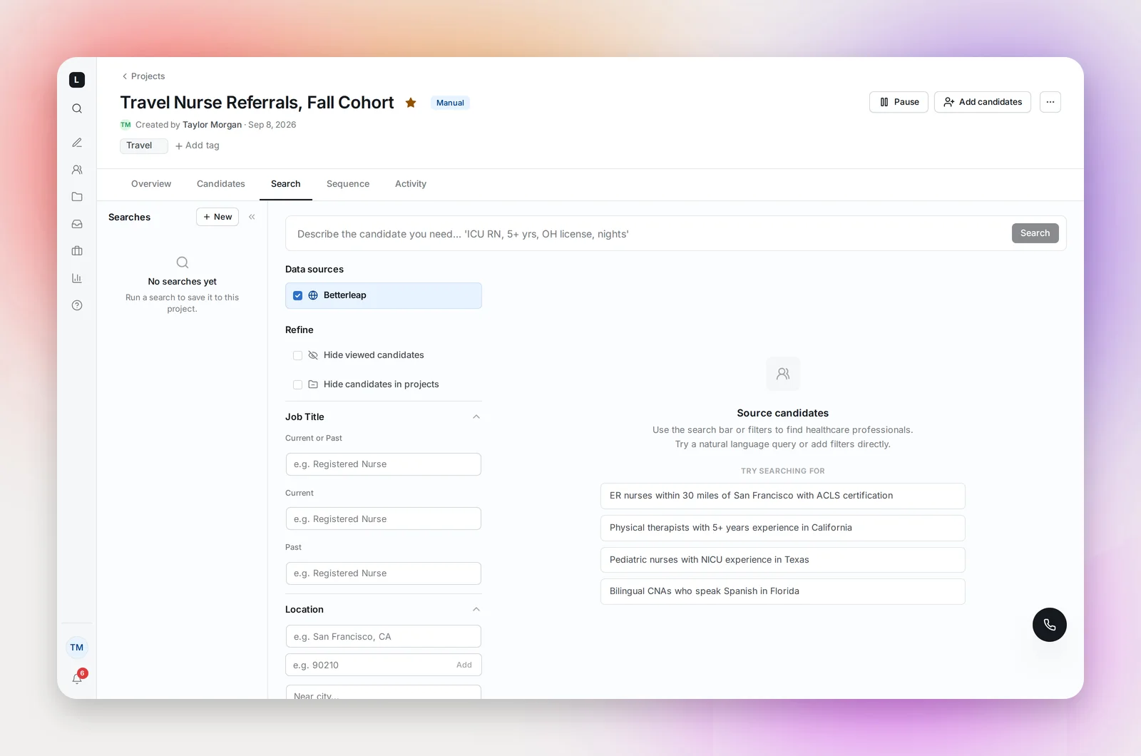 Browse Candidates in a Manual project