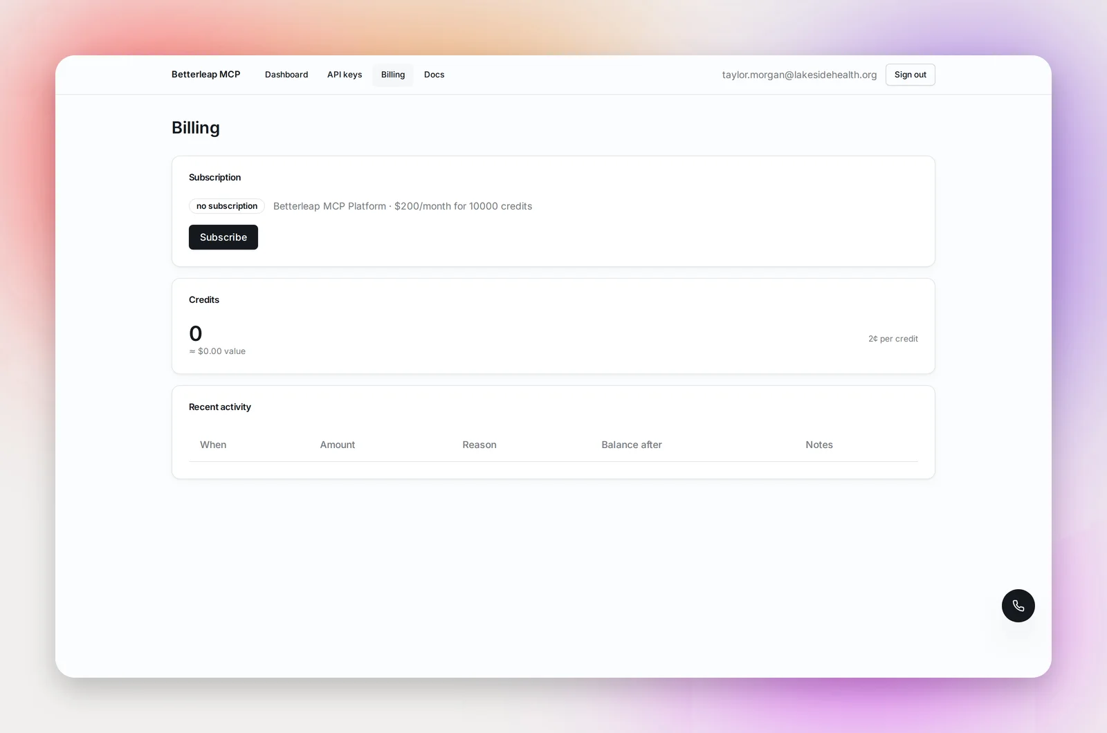 The Billing page