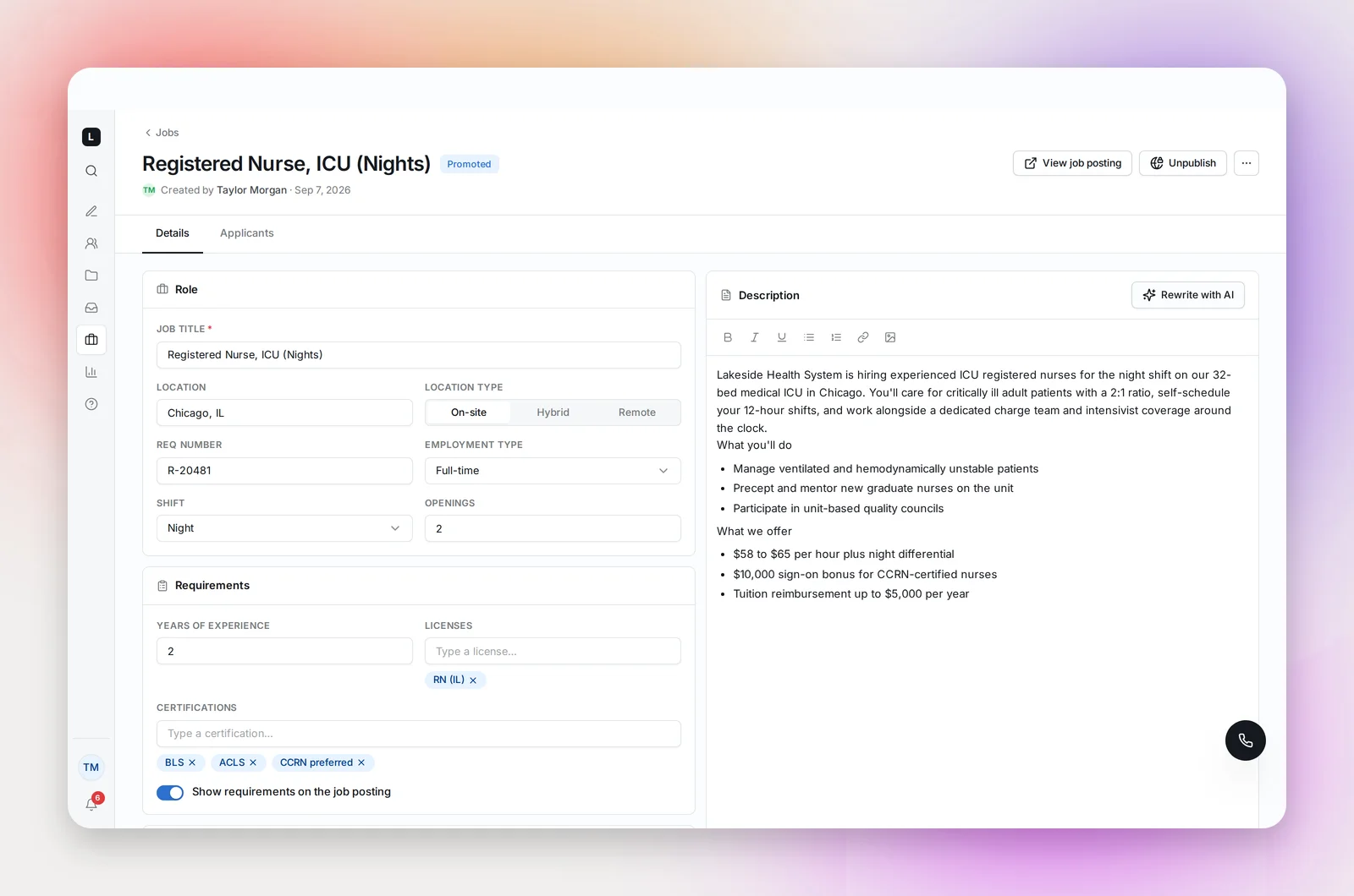 The job editor