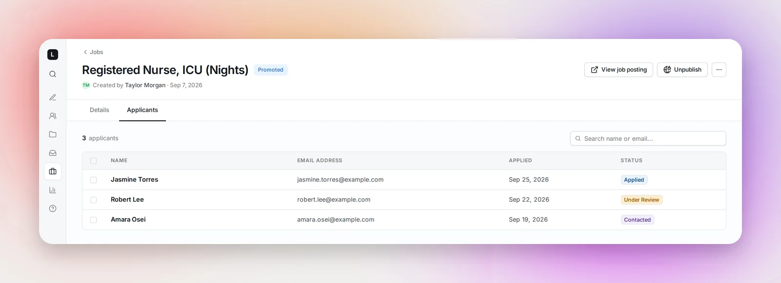 The Applicants tab