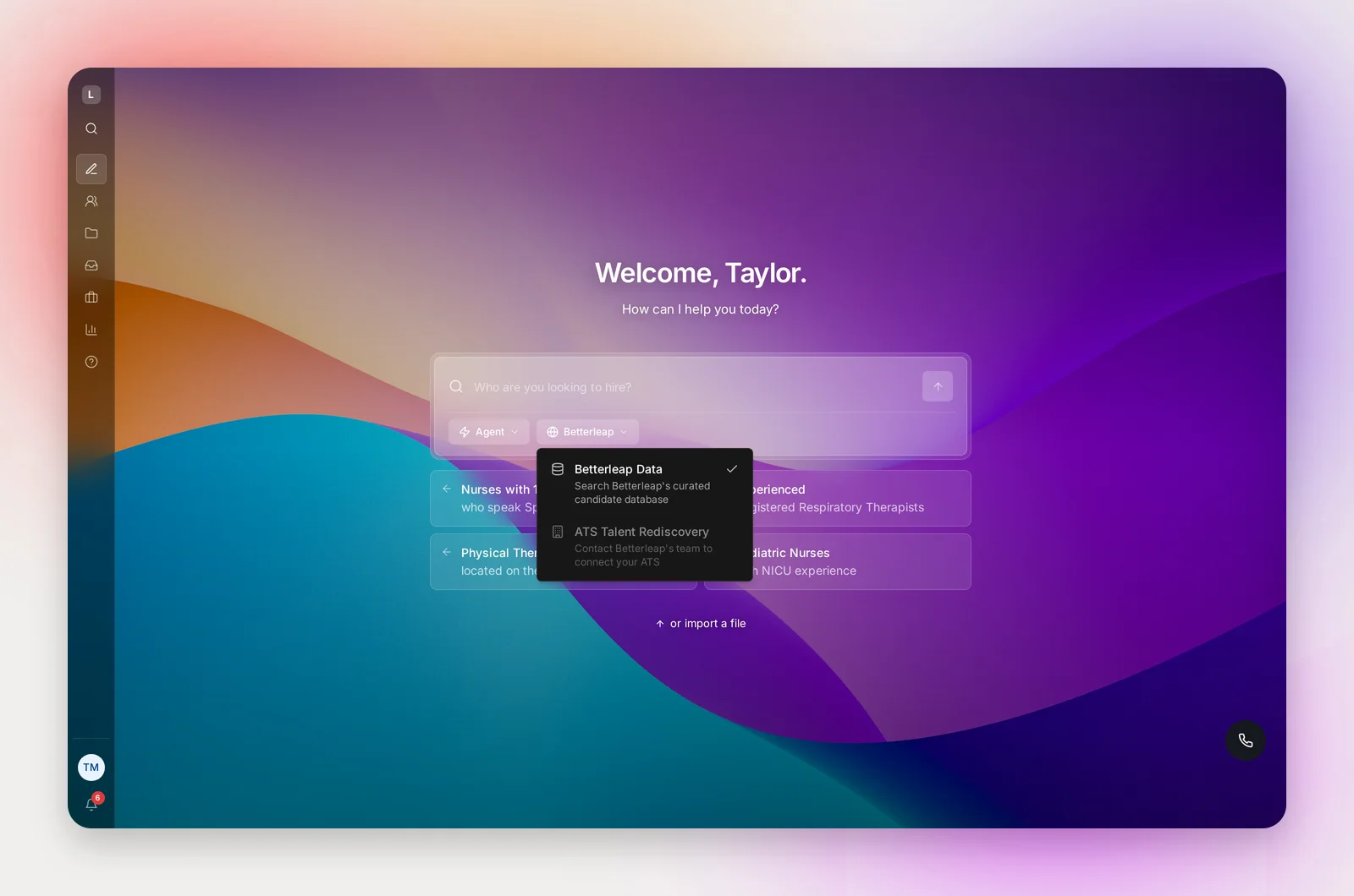 The data-source menu with ATS Talent Rediscovery