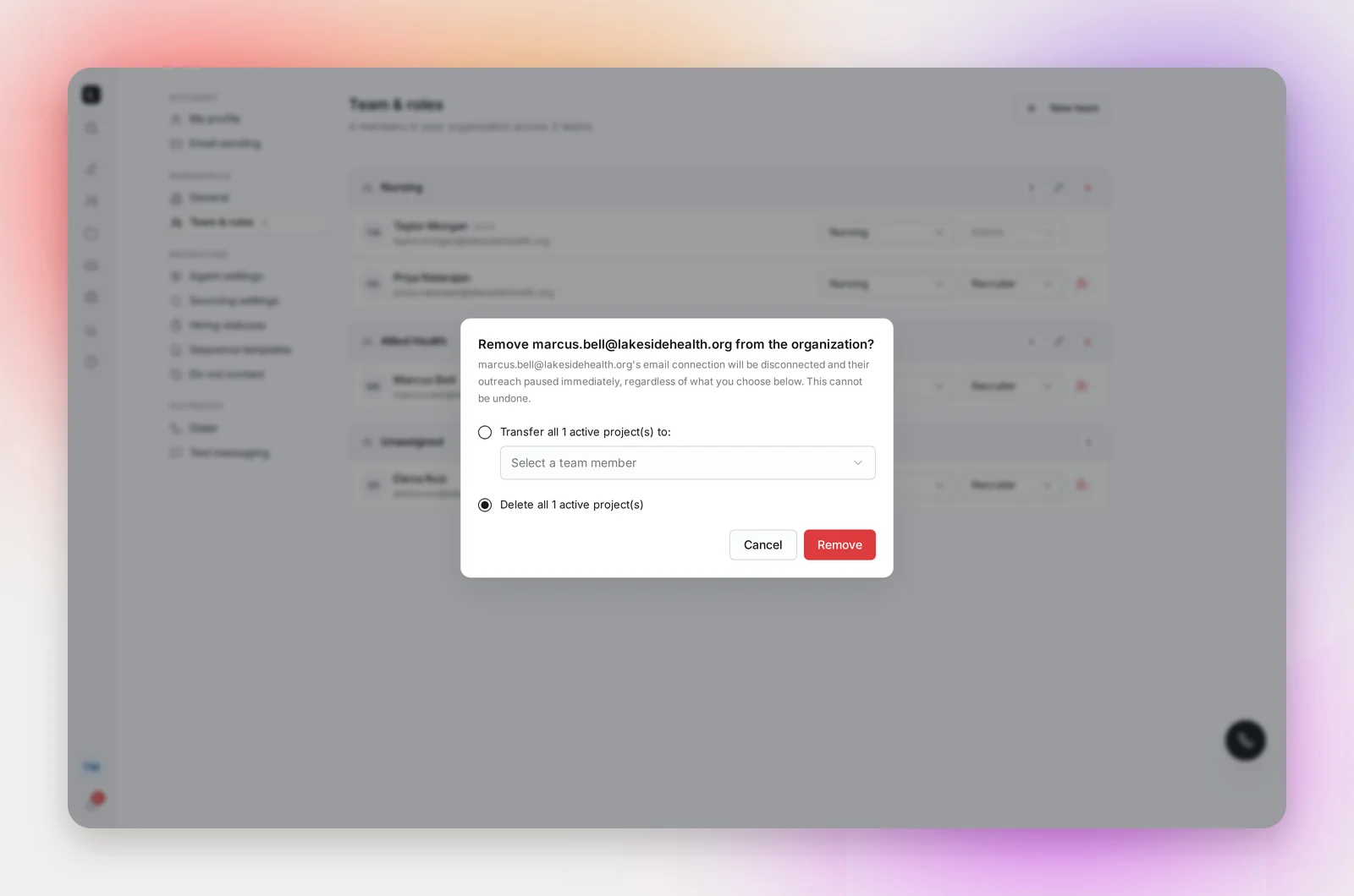 The remove-member dialog
